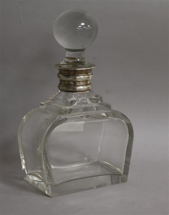 A 1930s Art Deco silver collared glass decanter and stopper, Adie Bros., Birmingham, 1939, 23cm.